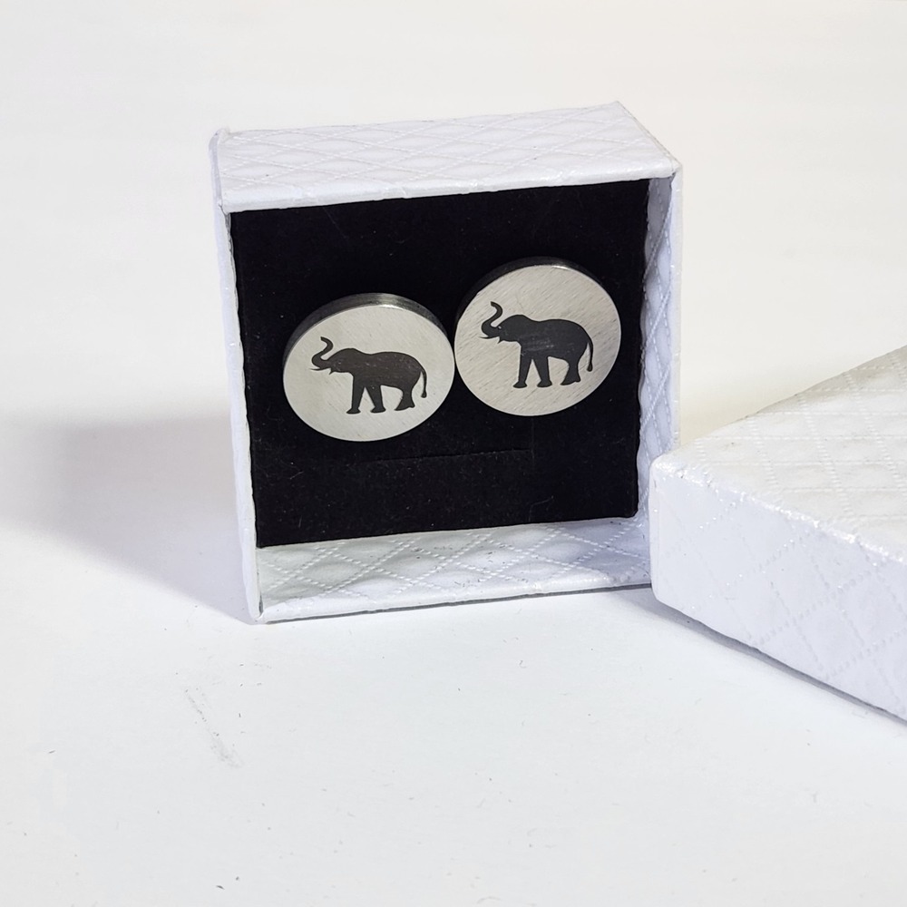 Mens Elephant Cufflinks Silver With Black Elephants Special Occasions Elegant‎
